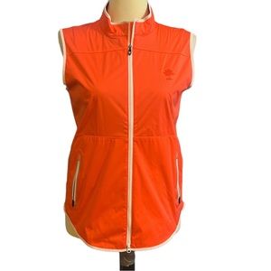Footjoy FJ Vest Womens Medium Orange Sleeveless Lightweight Golf Windbreaker Zip